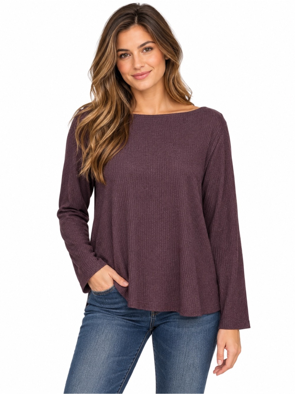 Blue Fish Plum Rib Top Sweater Size 1 NWT Cassis Heather
